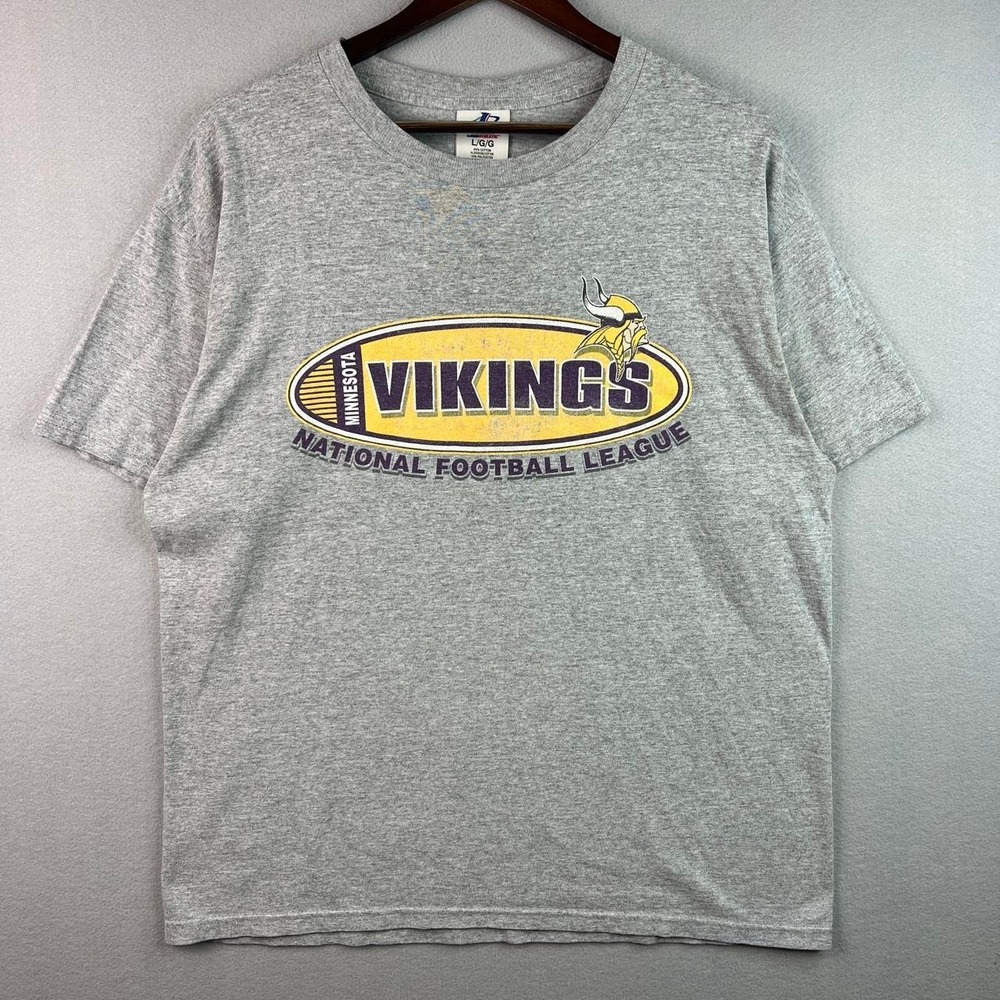 Vintage Minnesota Vikings NFL Logo Athletic Grey Mens Tee Shirt L